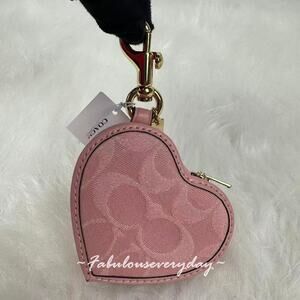 Coach Heart Bag Charm In Signature Denim Gold/Light Pink CEU37 NWT